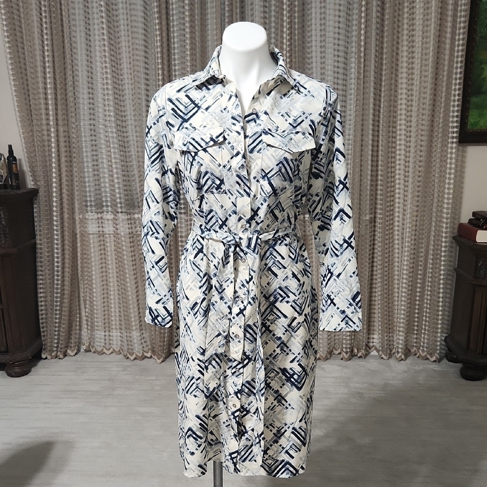 Patterned White and Blue Women's Dress